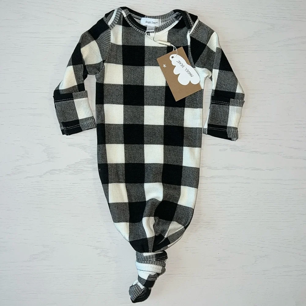Angel Dear Baby Knotted Gown Buffalo Check Thermal Bamboo Cotton 0-3 months
